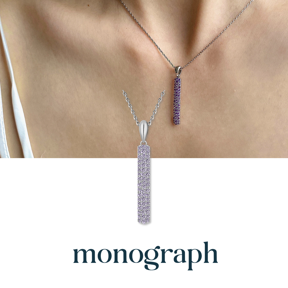 [Color Cubic] 모노그래프 파이퍼 여성 주얼리 큐빅 원터치 바 핑크 블루 데일리 목걸이 Purple - 상세 이미지 4