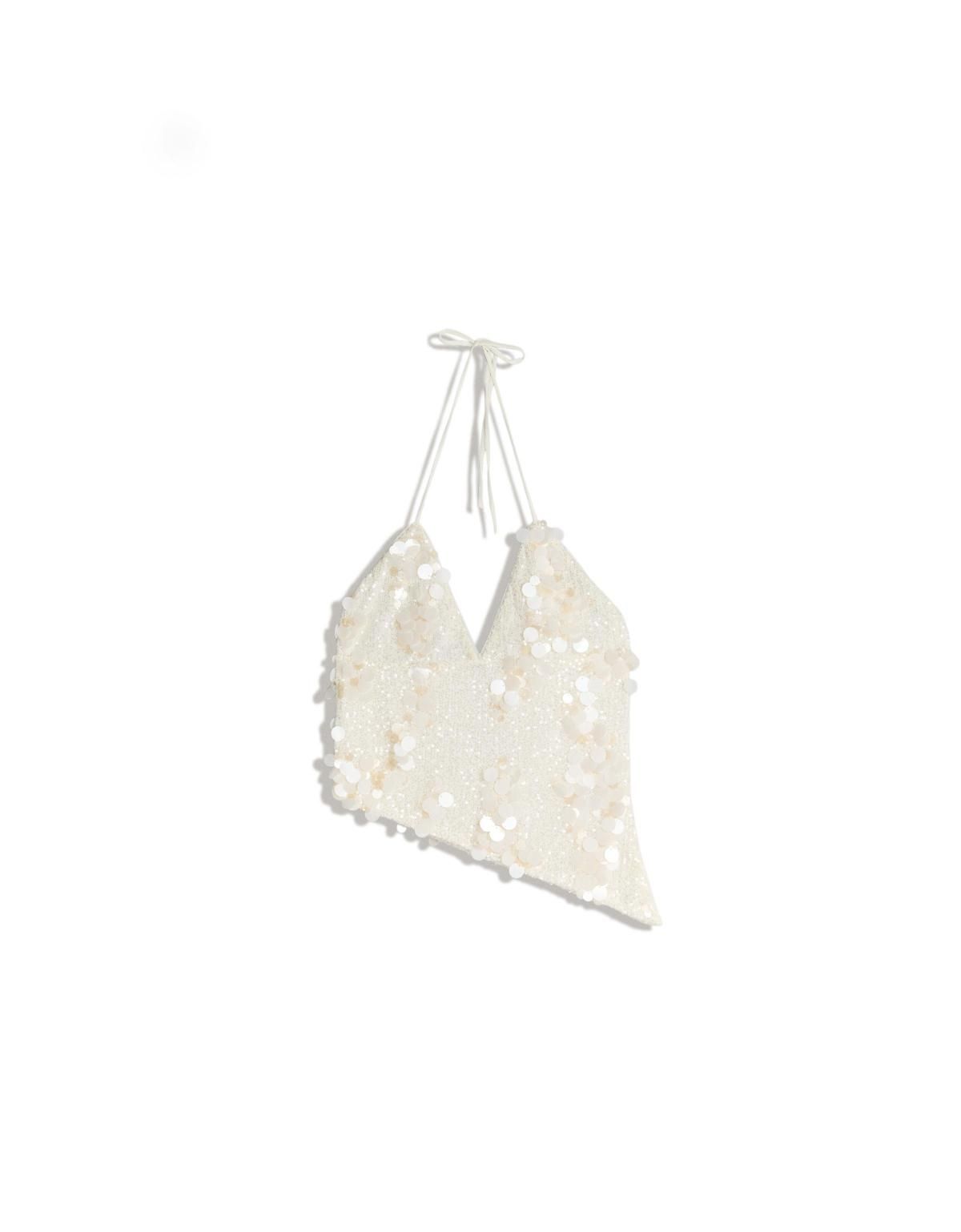 버쉬카 시퀸 비즈 비대칭 스트랩 탑 0050/662 OFF WHITE - 상세 이미지 3
