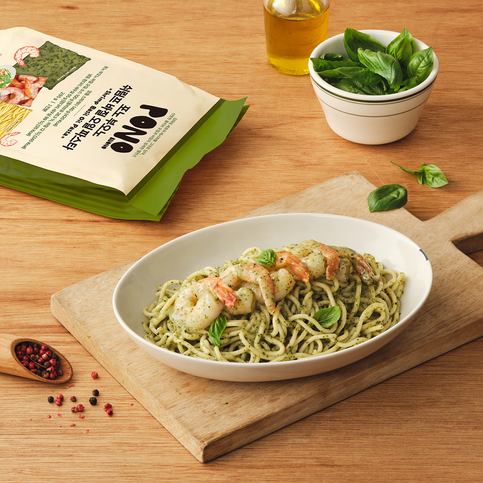 포노 부오노 히든 천재의 쉬림프 바질 오일 파스타 스파게티 냉동 밀키트 295g, 1개 - 상품 이미지