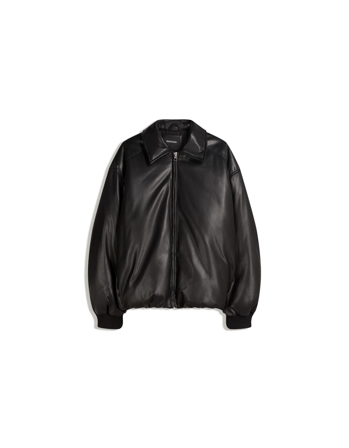 버쉬카 레더 이펙트 테크니컬 숏 패딩 재킷 6801/730 BLACK - 메인 이미지