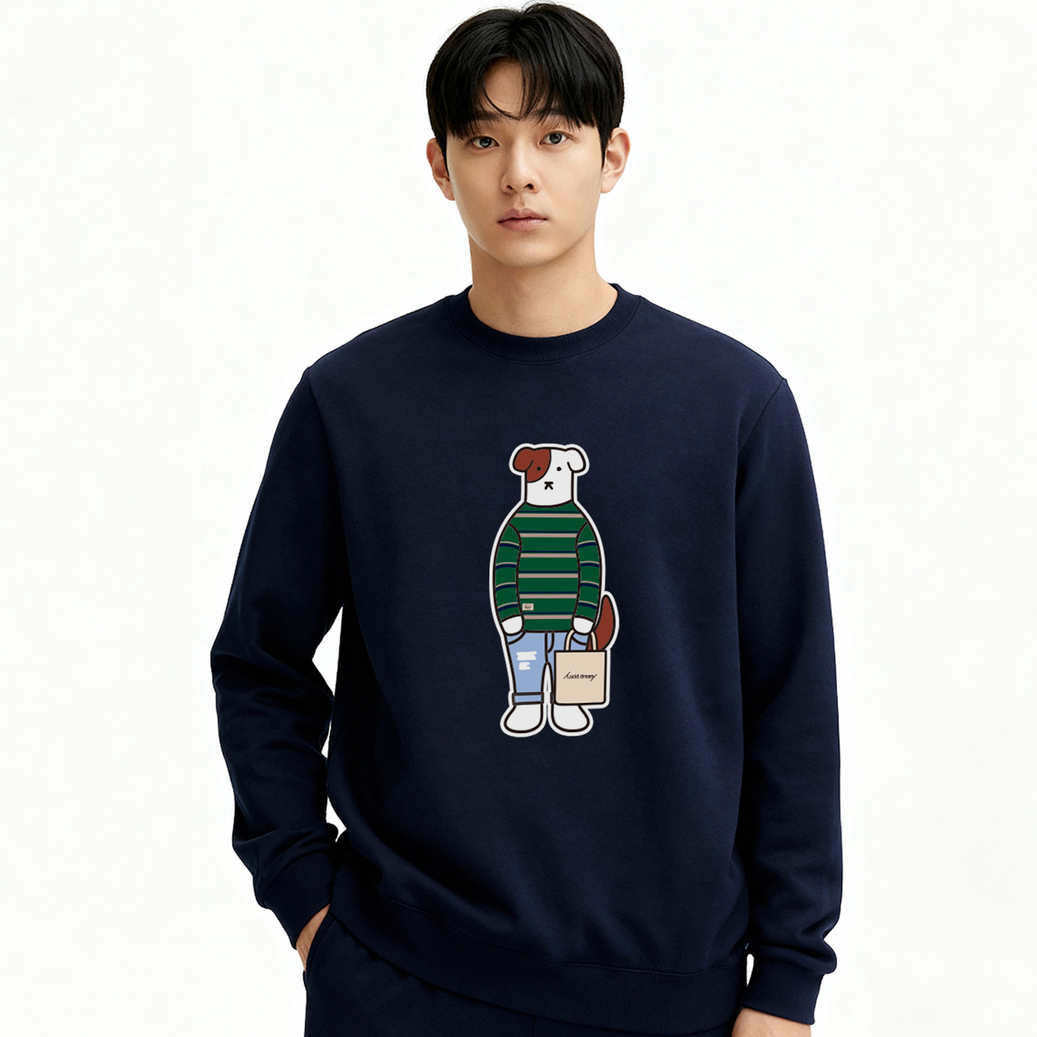옥스타 강아지 자수 캐주얼 맨투맨 남녀공용 가족티 - 상세 이미지 2