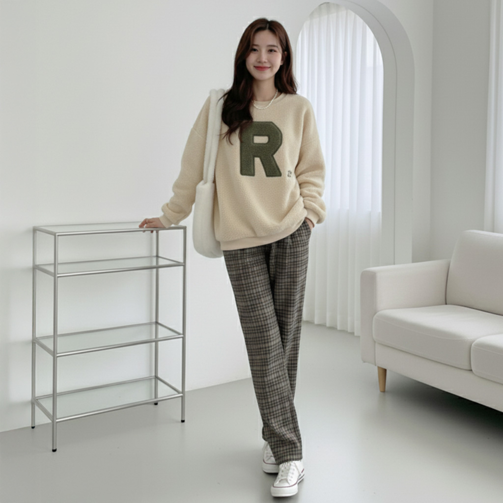 뽀글이맨투맨 여성양털후리스맨투맨 R자수후리스 이미지 7