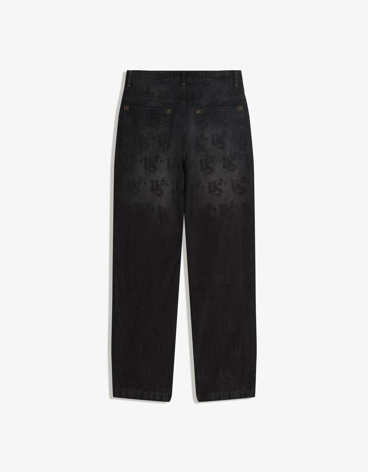 버쉬카 레이저 프린트 스트레이트핏 흑청 청바지 5390/335 BLACK - 상세 이미지 2