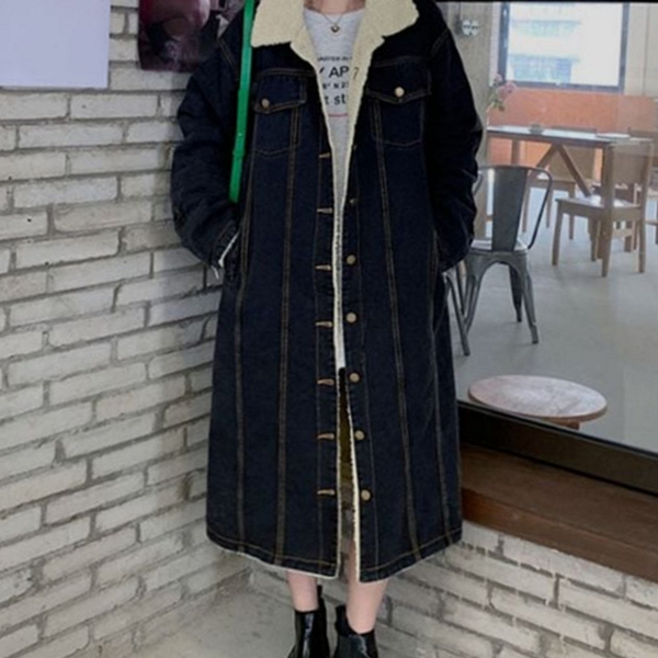 따뜻한 여성 양털 데님 재킷 데일리 겨울 데님 - 상품 이미지
