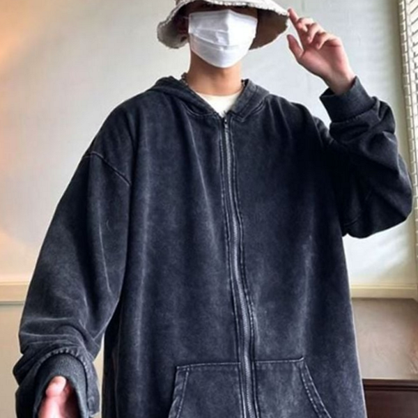 루즈핏 남성 후드 집업 캐주얼 남성 오버핏 집업 빈티지 - 상품 이미지