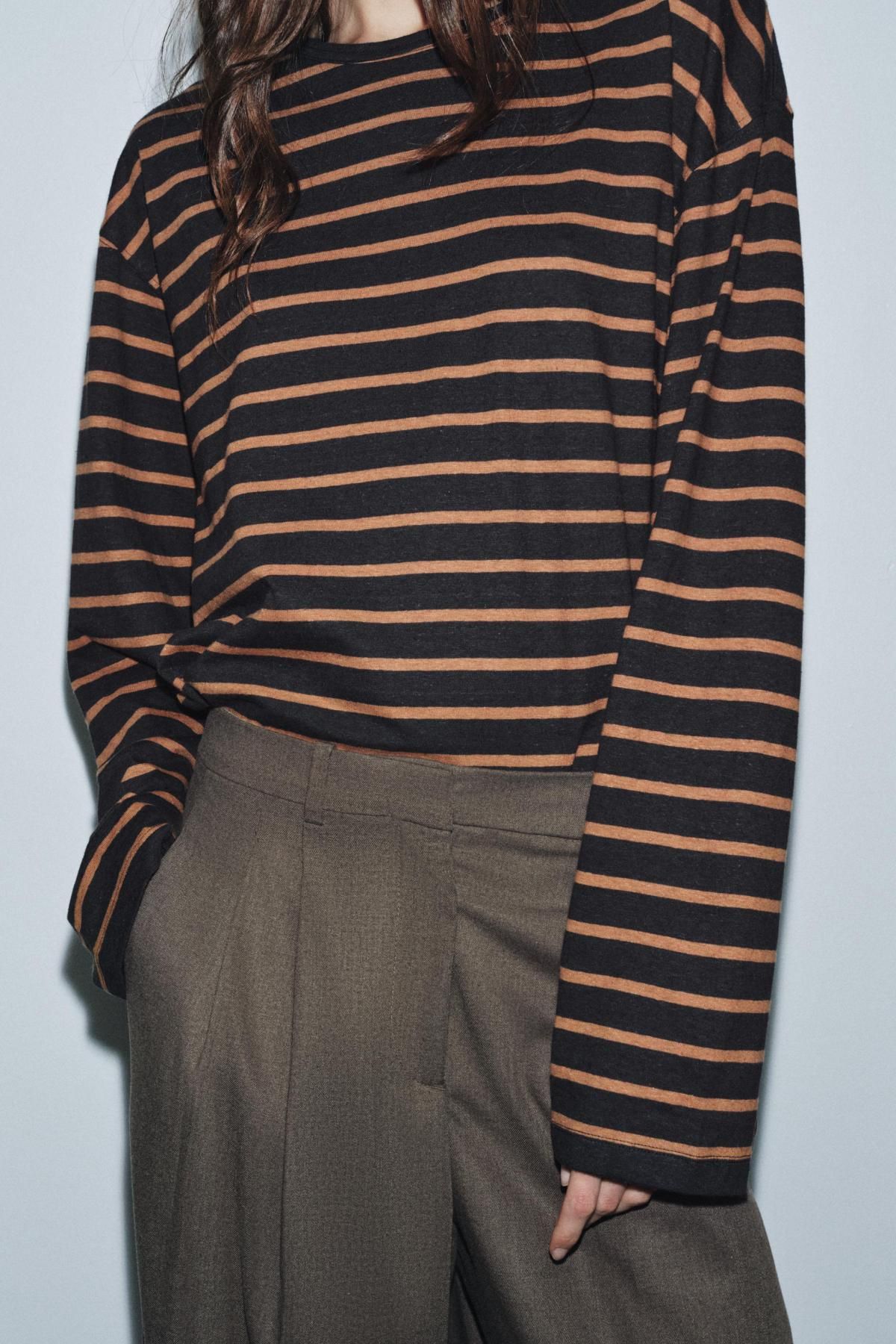 자라 스트라이프 릴렉스핏 린넨 혼방 긴팔 티셔츠 3253/710 STRIPED - 상세 이미지 3