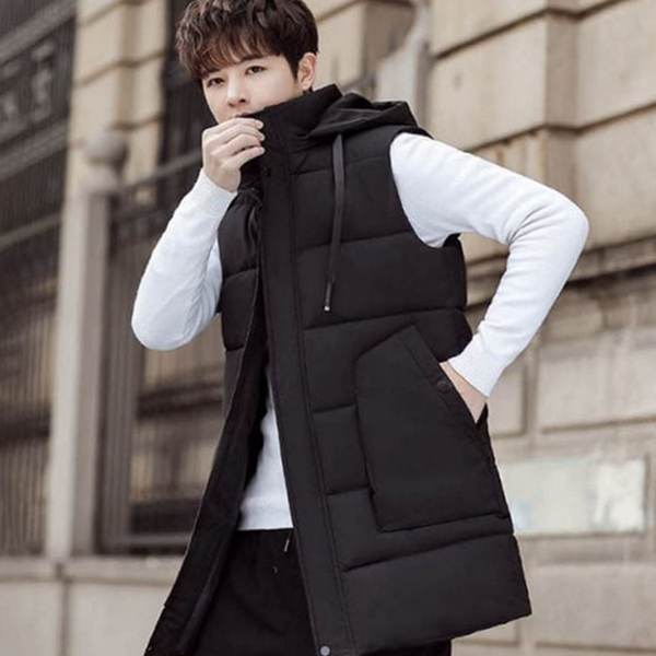 데일리 남성 롱 패딩 조끼 베스트 후드 패딩 조끼 - 상품 이미지
