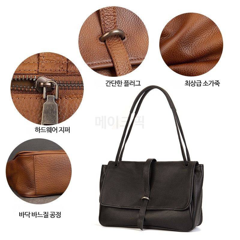 가벼운 여성용 가죽 메신저백 대용량 숄더백 레트로 빈티지 스타일 출퇴근용 데일리 백 - 상세 이미지 2