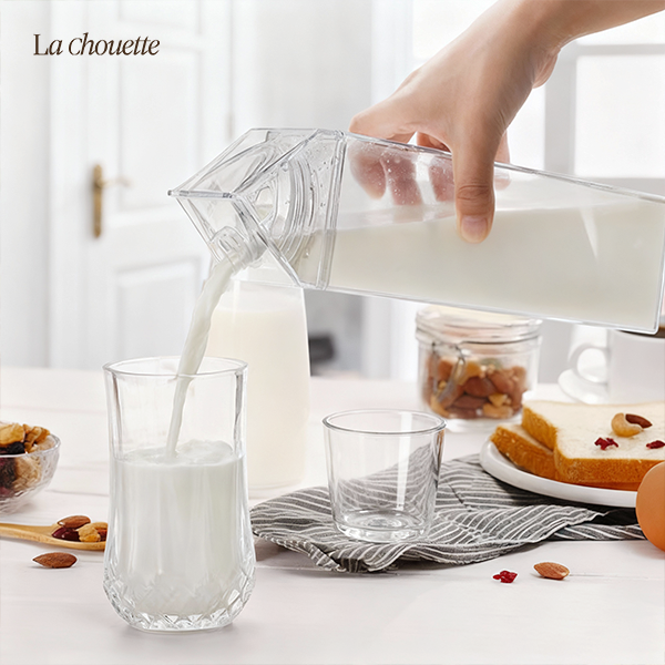 [1+1] 라슈에뜨 우유팩 모양 밀크 보틀 홈카페 냉장고 물 주스 투명 용기 1L 1세트 - 상세 이미지 2
