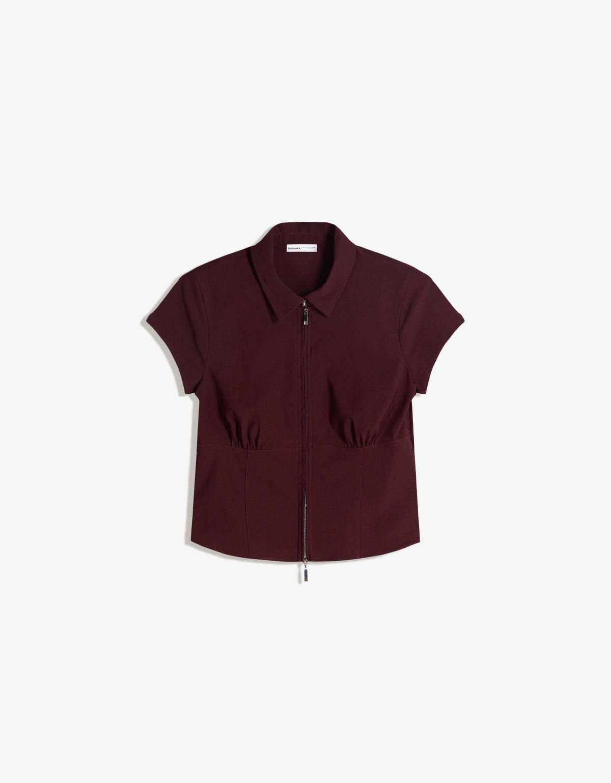 버쉬카 모던 버건디 집업 반팔 셔츠 6267/710 MAROON - 상세 이미지 3