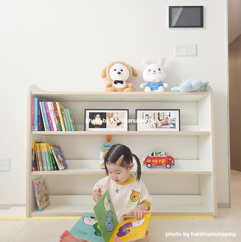 리트리 키즈 교구장 반원 책장 낮은 책장 아기 유아 어린이 1200mm, 3단, 크림화이트