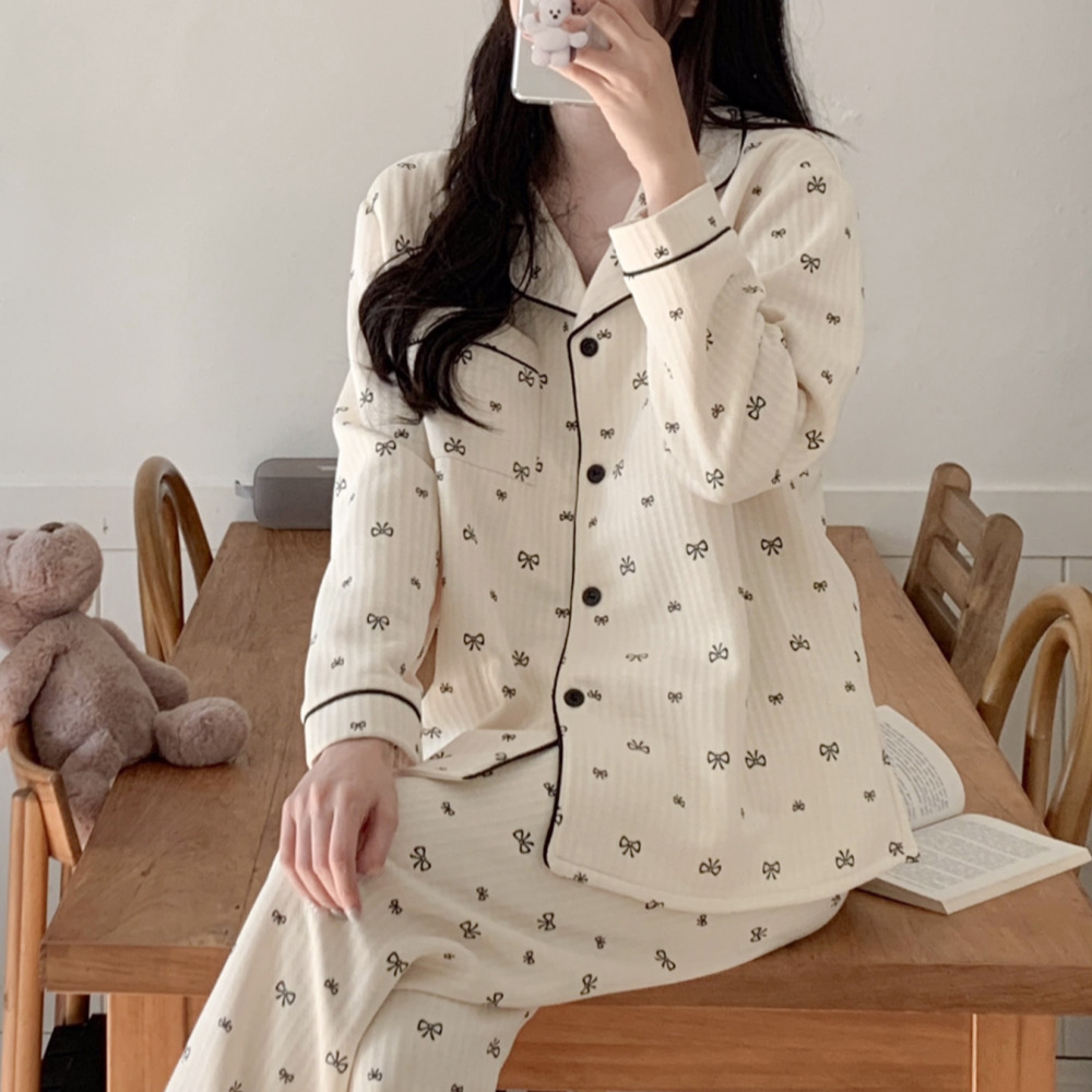 누빔잠옷 겨울파자마 기모잠옷 파자마파티 겨울 수면 크리스마스 홈웨어 세트 - 상세 이미지 3