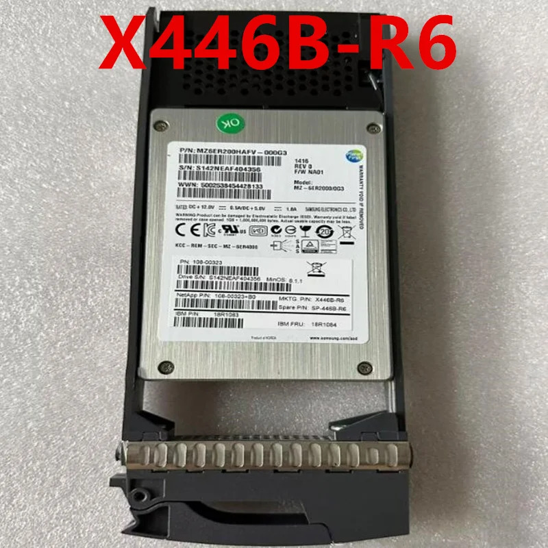 NETAPP오리지널 솔리드 스테이트 드라이브 X446B-R6 SP-X446B-R6 108-00323 200GB 2.5 인치 SAS SSD 거신