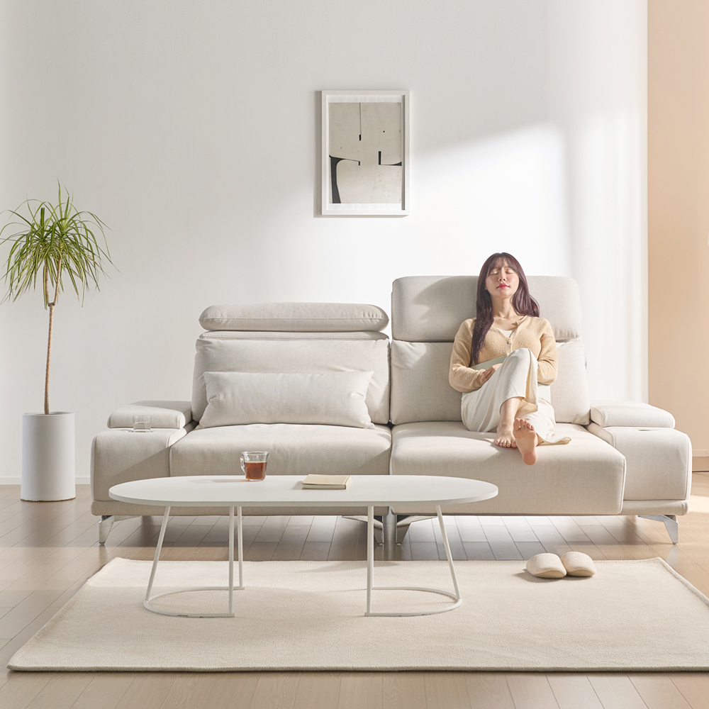 미엘라 슬라이드 모션 아쿠아텍스 쇼파 무빙 확장 패브릭 소파 sk 크림그레이, 3인용