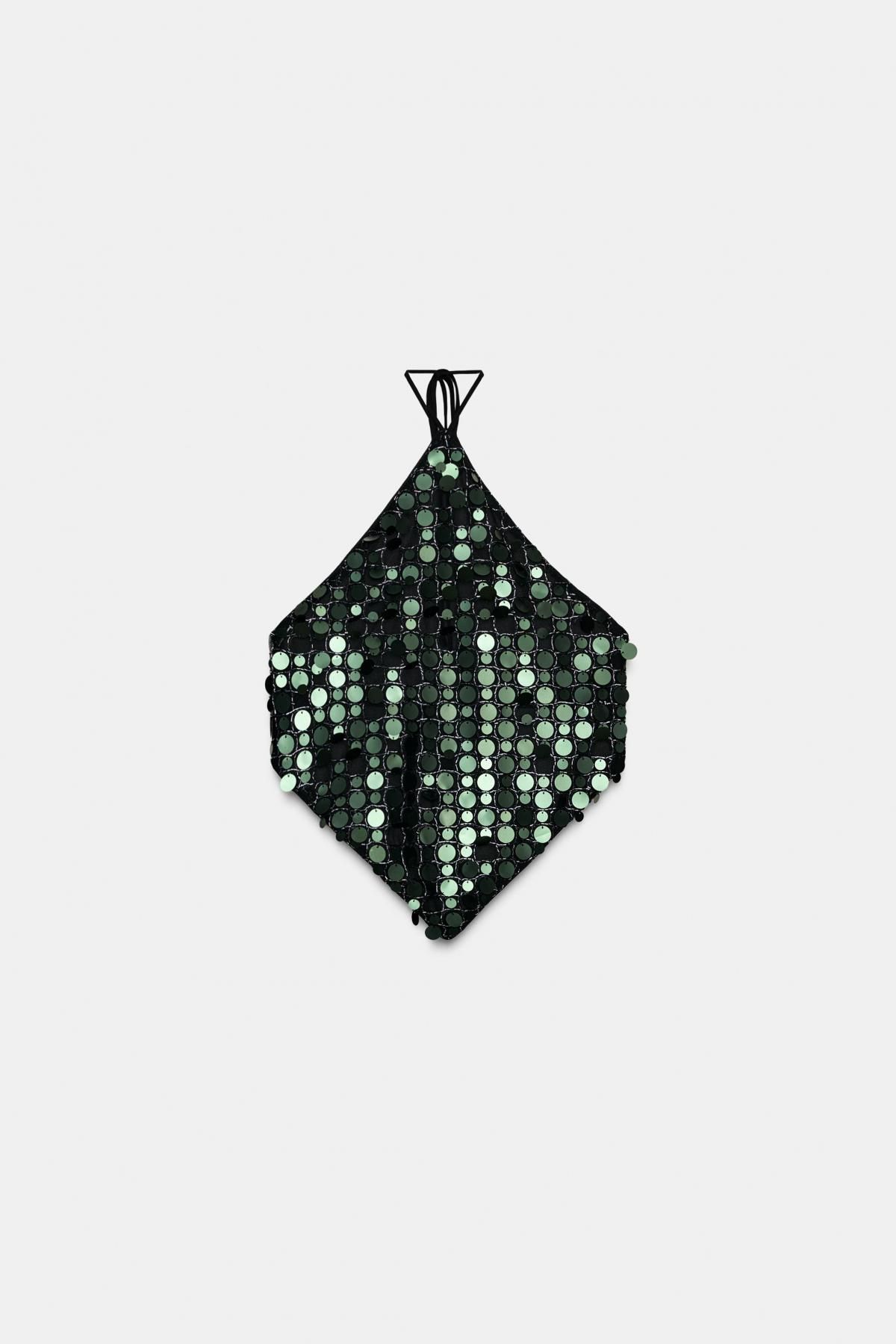 자라 글램 시퀸 홀터넥 탑 4772/176 DARK GREEN - 메인 이미지