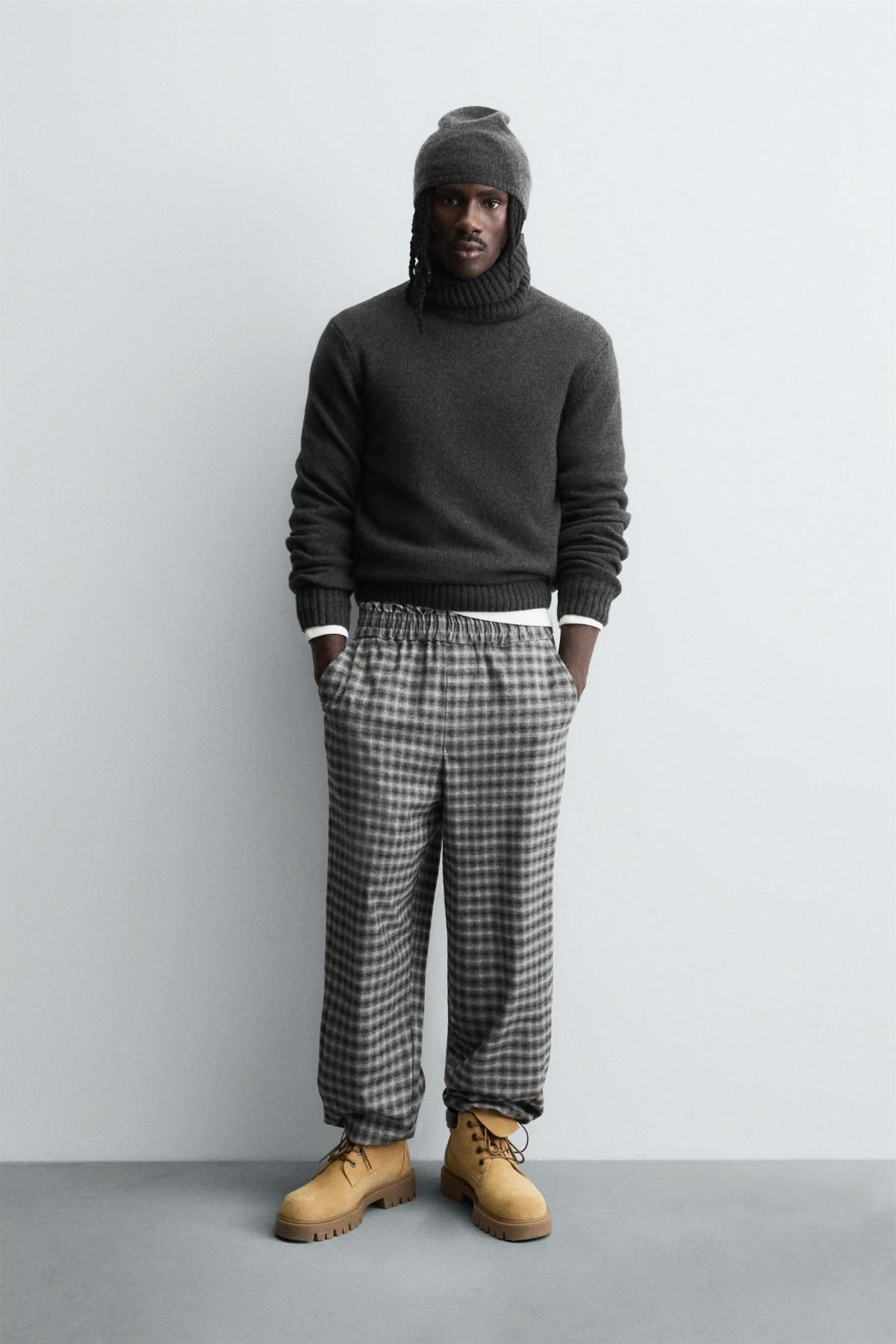 자라 체크 릴렉스핏 테크니컬 밴딩 와이드 팬츠 4514/300 CHARCOAL GREY - 상세 이미지 2
