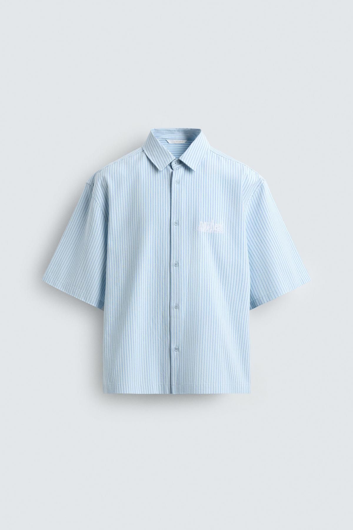 자라 스트라이프 자수 릴렉스핏 반팔 셔츠 6085/311 LIGHT BLUE - 상품 이미지
