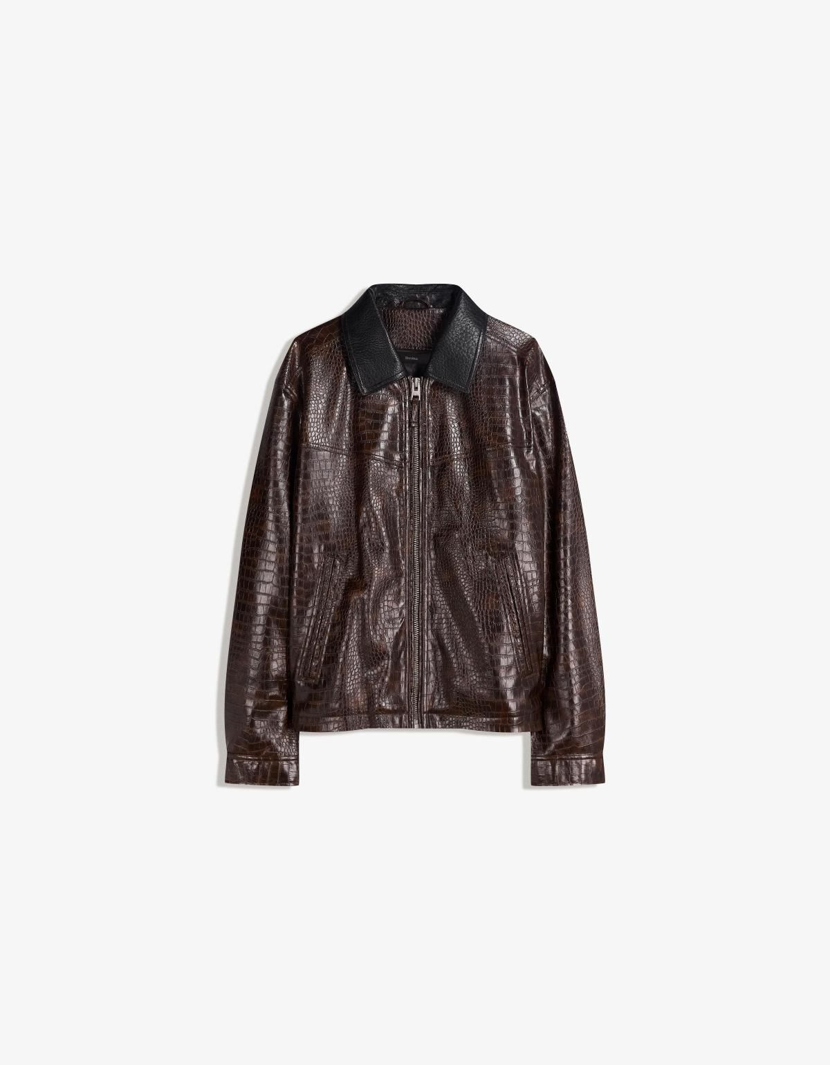 버쉬카 브라운 레더 이펙트 집업 재킷 6806/677 BROWN - 메인 이미지