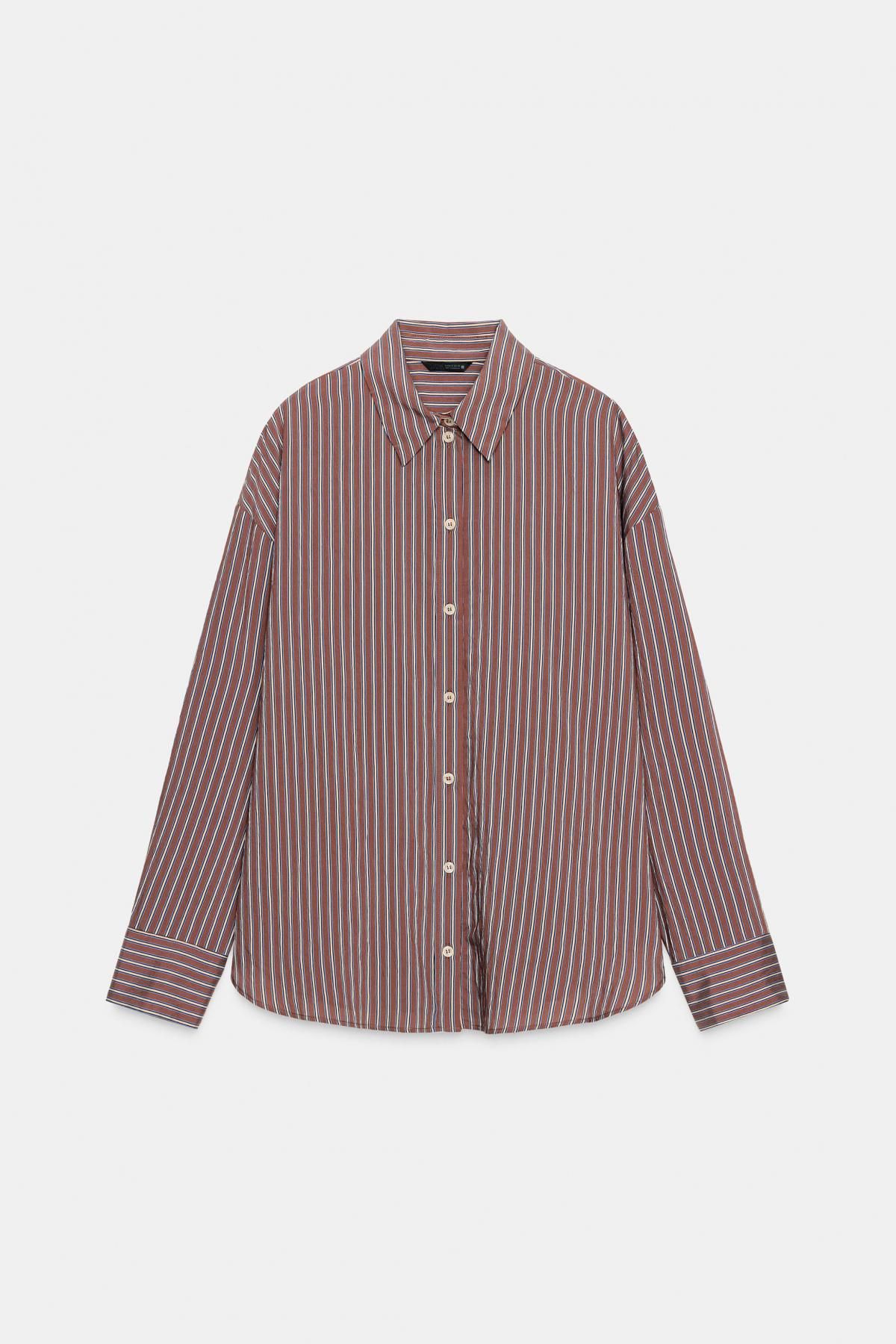 자라 오버사이즈 스트라이프 포플린 긴팔 셔츠 9804/687 BROWN-BLUE - 상품 이미지