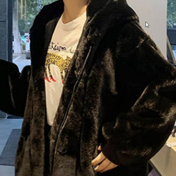 따뜻한 여성 퍼 자켓 루즈핏 여성 후드 자켓 오버핏 - 상품 이미지