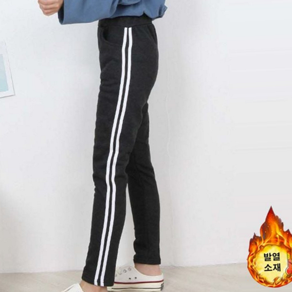 슬림핏 여성 기모 바지 두줄 여성 세미 배기 - 상품 이미지