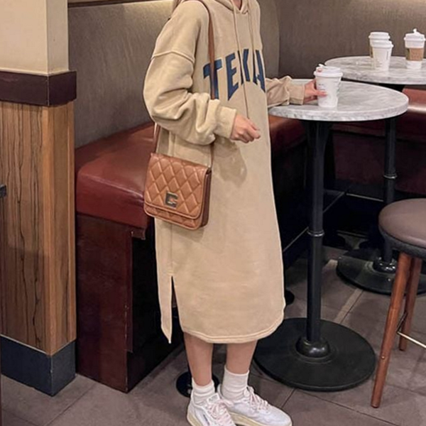 루즈핏 여성 후드 원피스 데일리 롱 후드 원피스 기모 - 상품 이미지