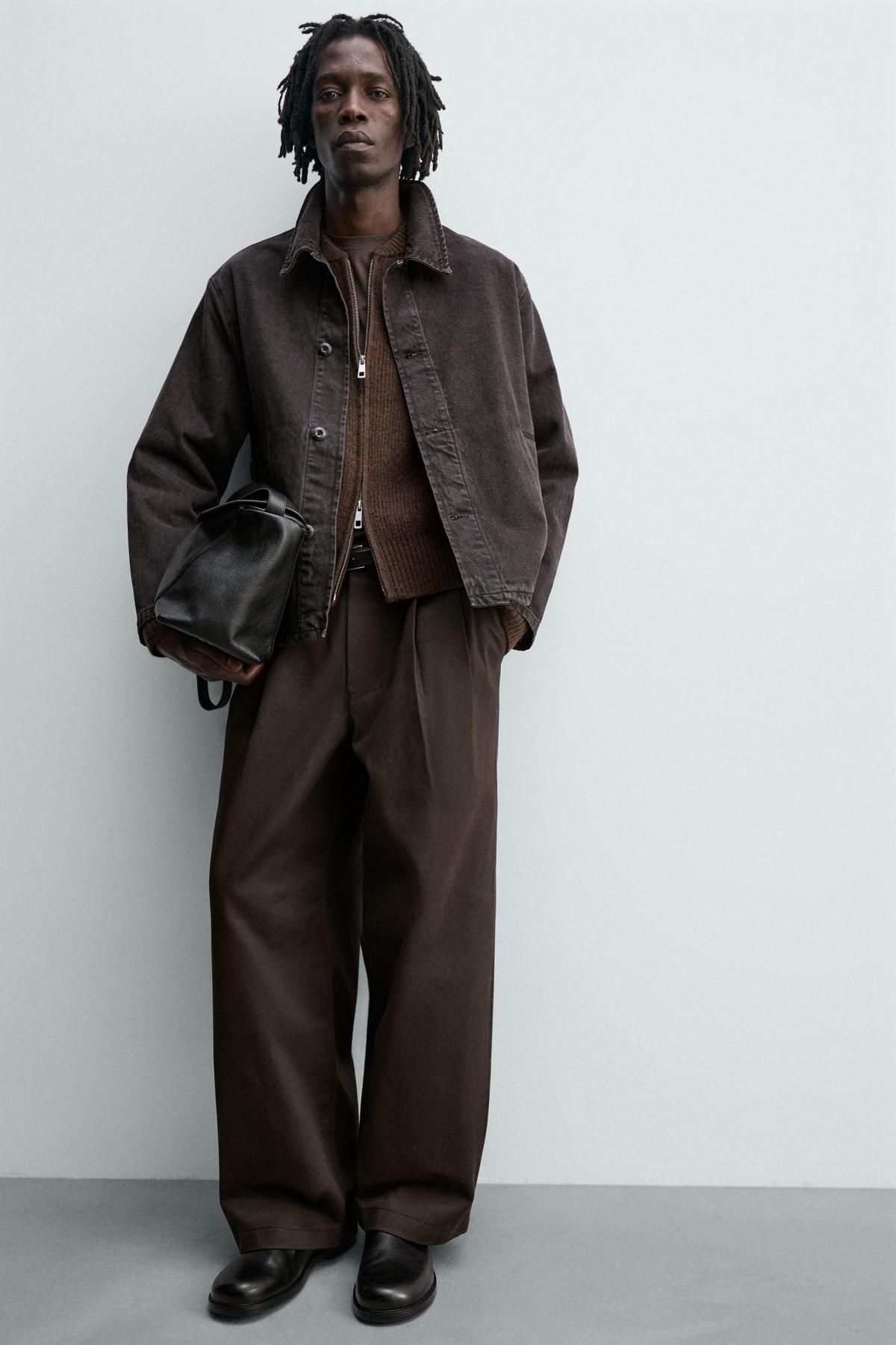 자라 와이드핏 코튼 플리츠 치노 팬츠 3991/353 CHOCOLATE - 상세 이미지 5