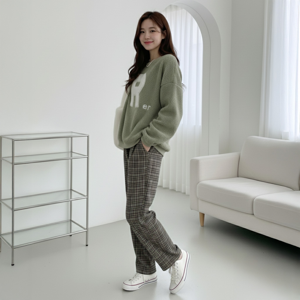 뽀글이맨투맨 여성양털후리스맨투맨 R자수후리스 이미지 6