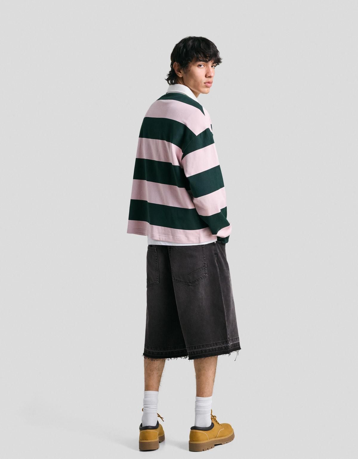 버쉬카 와이드핏 데님 배기 버뮤다 반바지 8423/777 BLACK - 상세 이미지 4