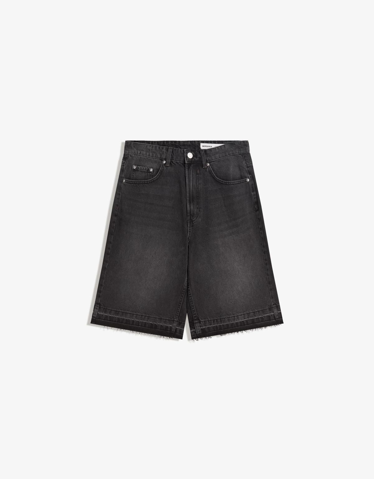 버쉬카 와이드핏 데님 배기 버뮤다 반바지 8423/777 BLACK - 상세 이미지 3