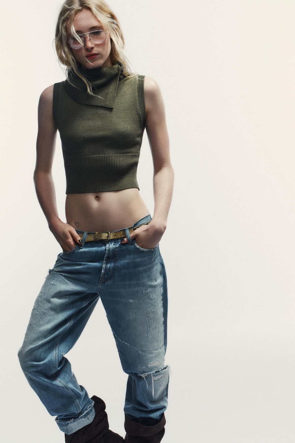 자라 모던 니트 라펠 베스트 5536/194 GREEN - 상세 이미지 5