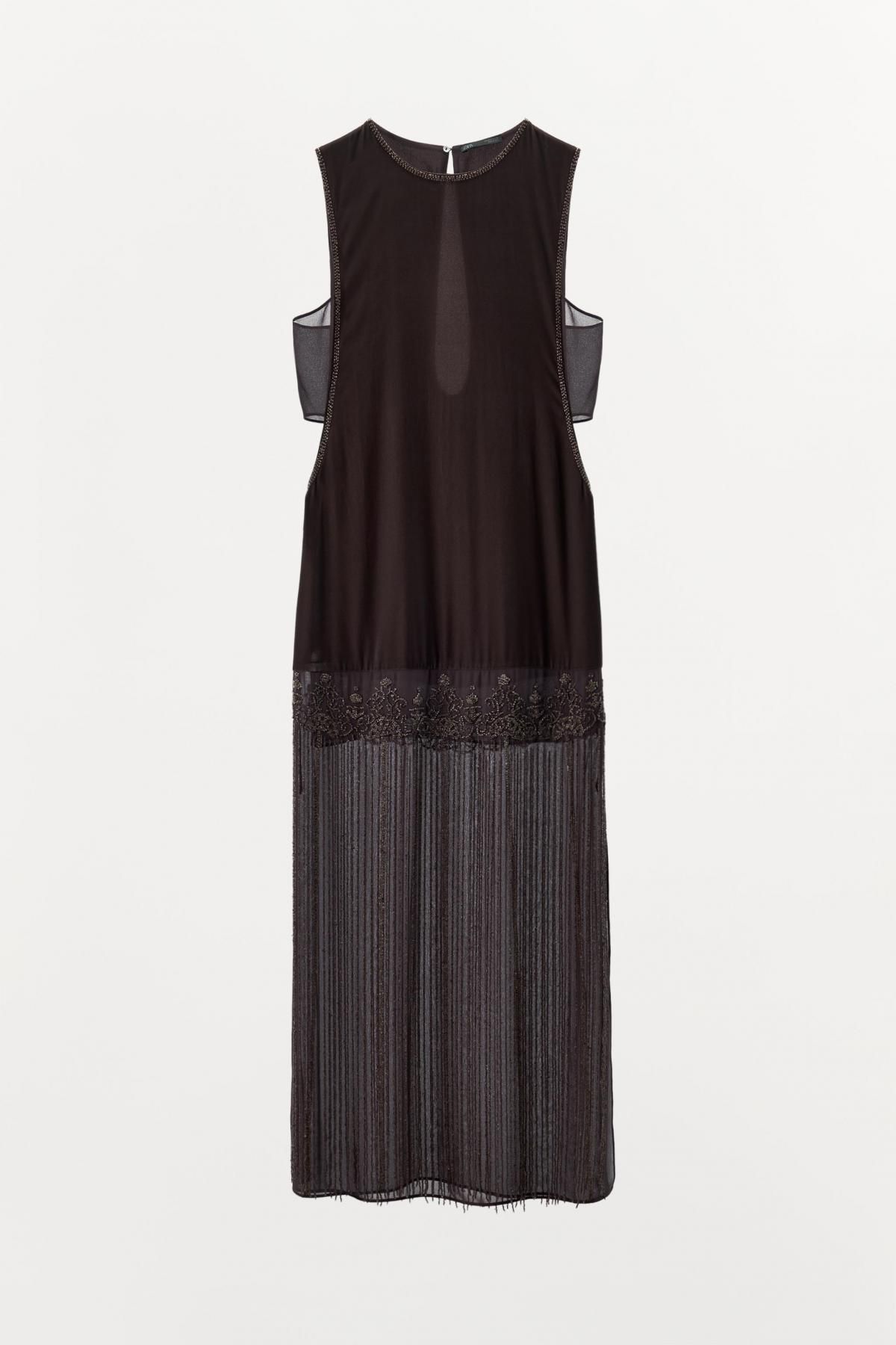 자라 파티 벨벳 비즈 프린지 미디 원피스 7521/610 ANTHRACITE GREY - 상품 이미지