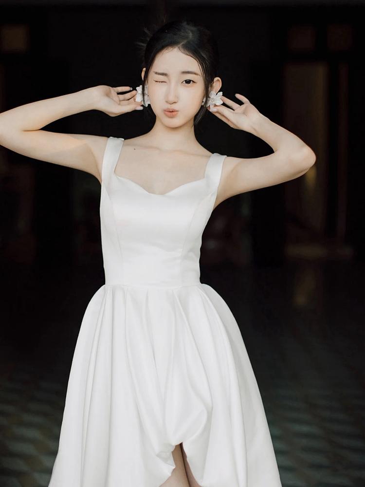 신혼여행 스냅 촬영 드레스 셀프웨딩 프렌치 화이트 화이트 XS - 상세 이미지 2