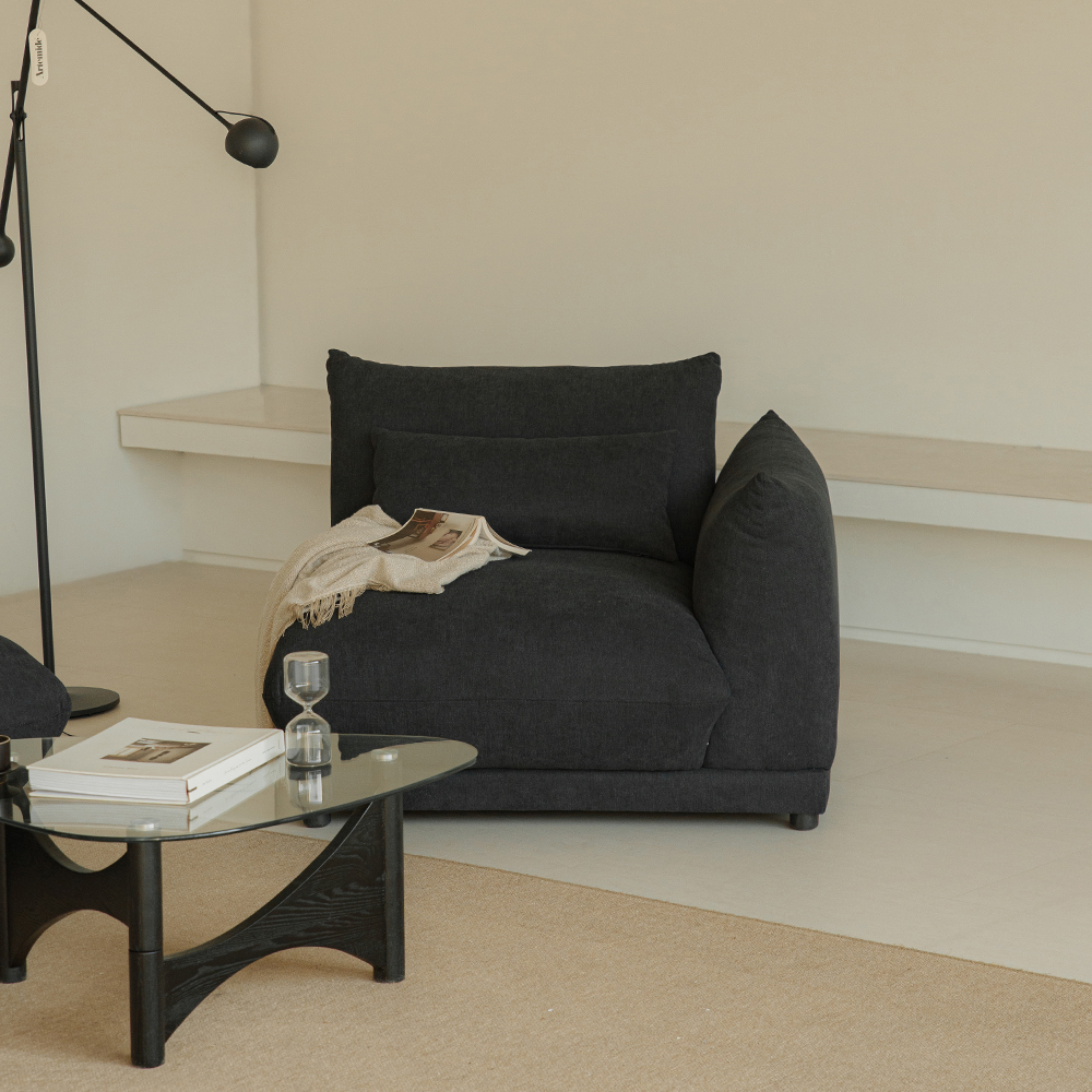 퍼지 DAVIS 기능성 원단 패브릭 모듈 소파 블랙, 3인용