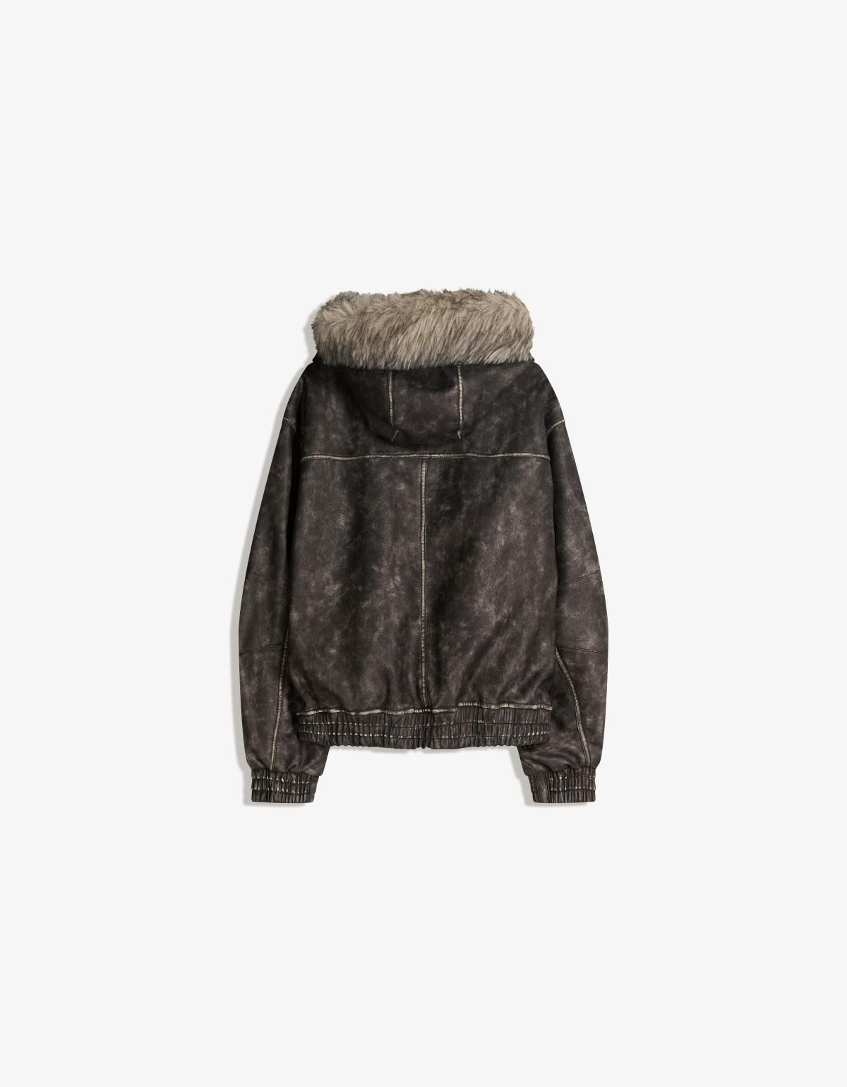 버쉬카 빈티지 무스탕 페이크 레더 후드 재킷 6800/677 BLACK - 상세 이미지 3