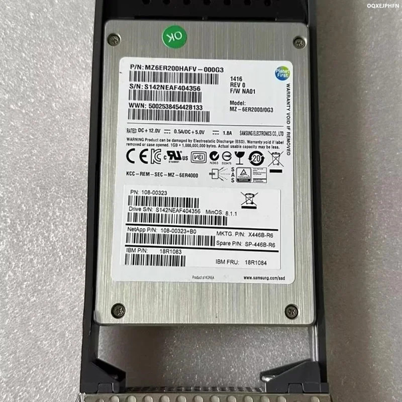 NETAPP오리지널 솔리드 스테이트 드라이브 X446B-R6 SP-X446B-R6 108-00323 200GB 2.5 인치 SAS SSD 거신