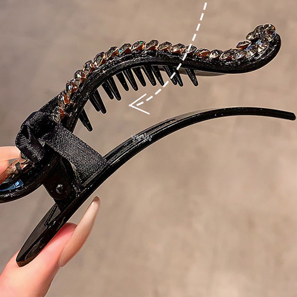 블랙 리본 큐빅 악어집게핀 럭셔리 올림머리헤어핀 - 상세 이미지 5