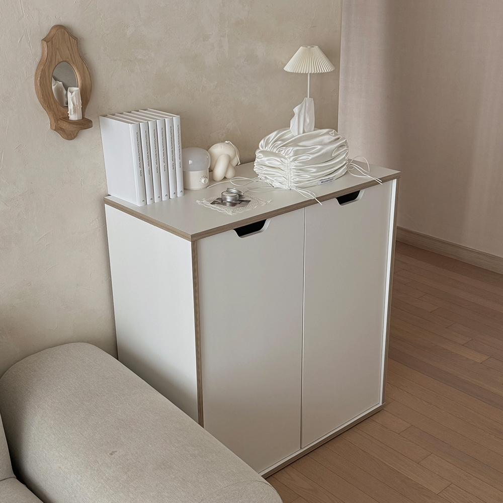 E0자재 무노 잠금가능 다용도 수납장 800x400x850mm, 2단, 화이트 (MN1569) - 상세 이미지 4