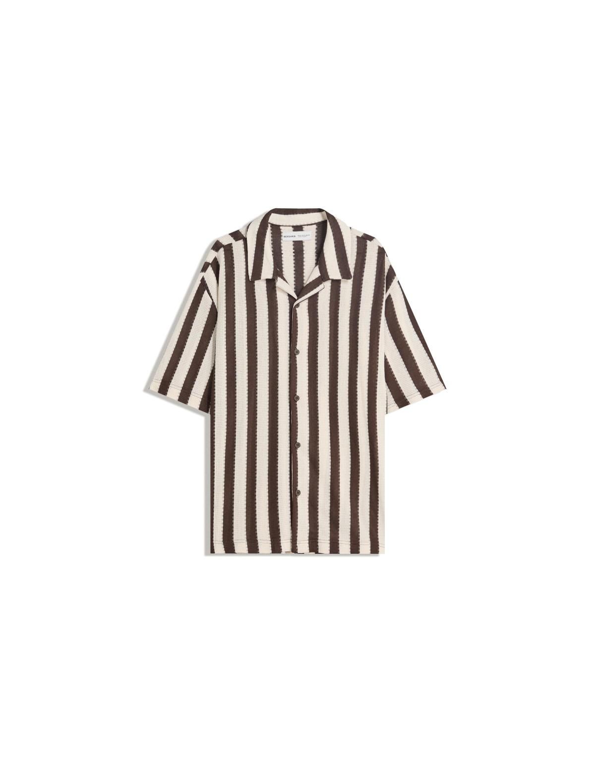 버쉬카 루스틱 스트라이프 오픈카라 반팔 셔츠 6388/218 BROWN - 상세 이미지 4