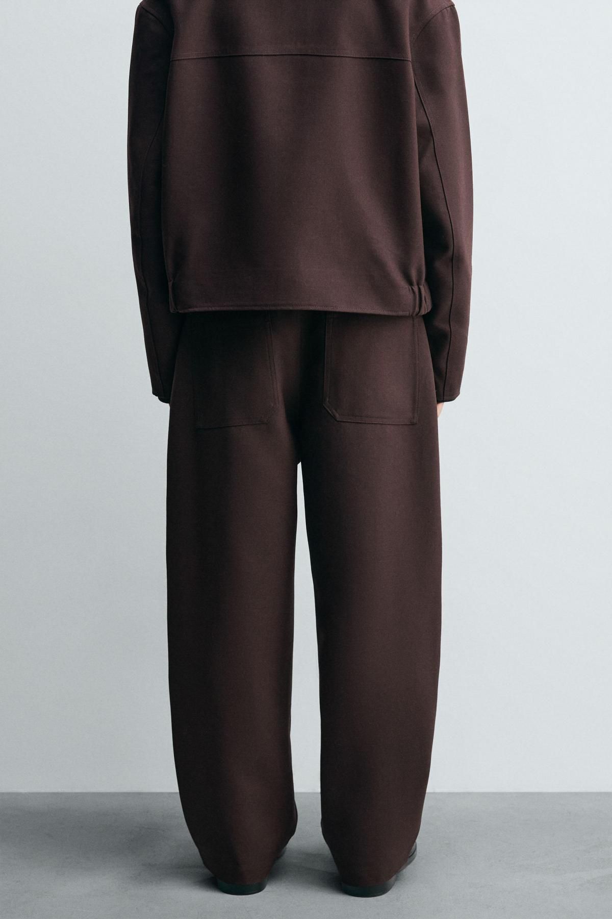 자라 와이드 벌룬핏 플리츠 울 팬츠 5854/180 BURGUNDY - 상세 이미지 4