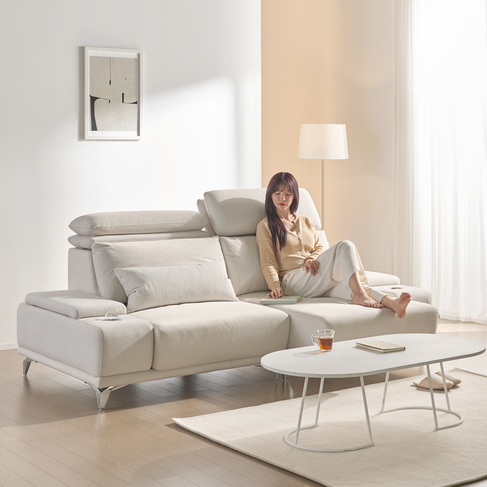 미엘라 슬라이드 모션 아쿠아텍스 쇼파 무빙 확장 패브릭 소파 sk 크림그레이, 3인용