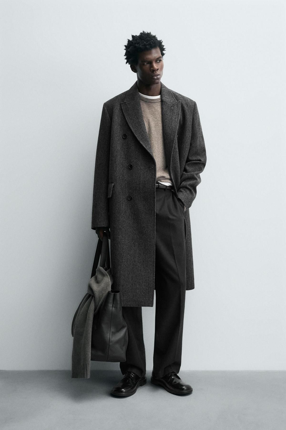 자라 클래식 헤링본 울블렌드 더블 코트 6843/863 BROWN MARL - 상세 이미지 2