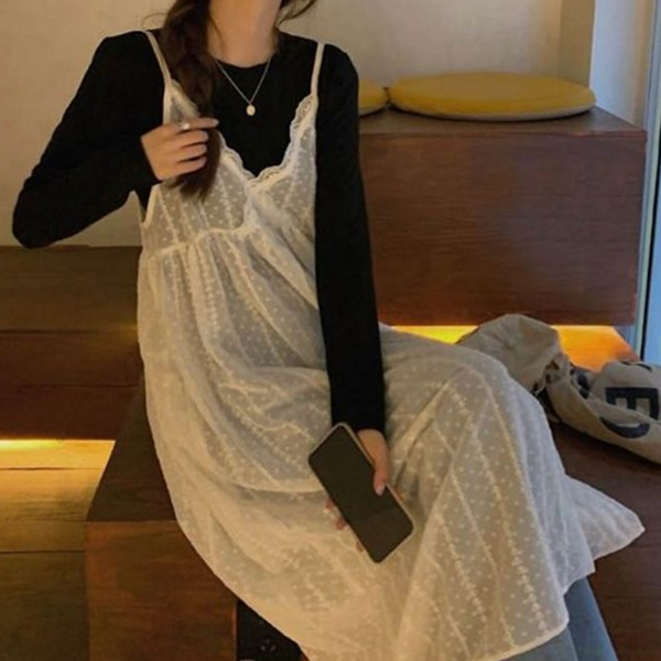 러블리 여성 시스루 원피스 레이어드 여성 나시 원피스 데일리 - 상품 이미지