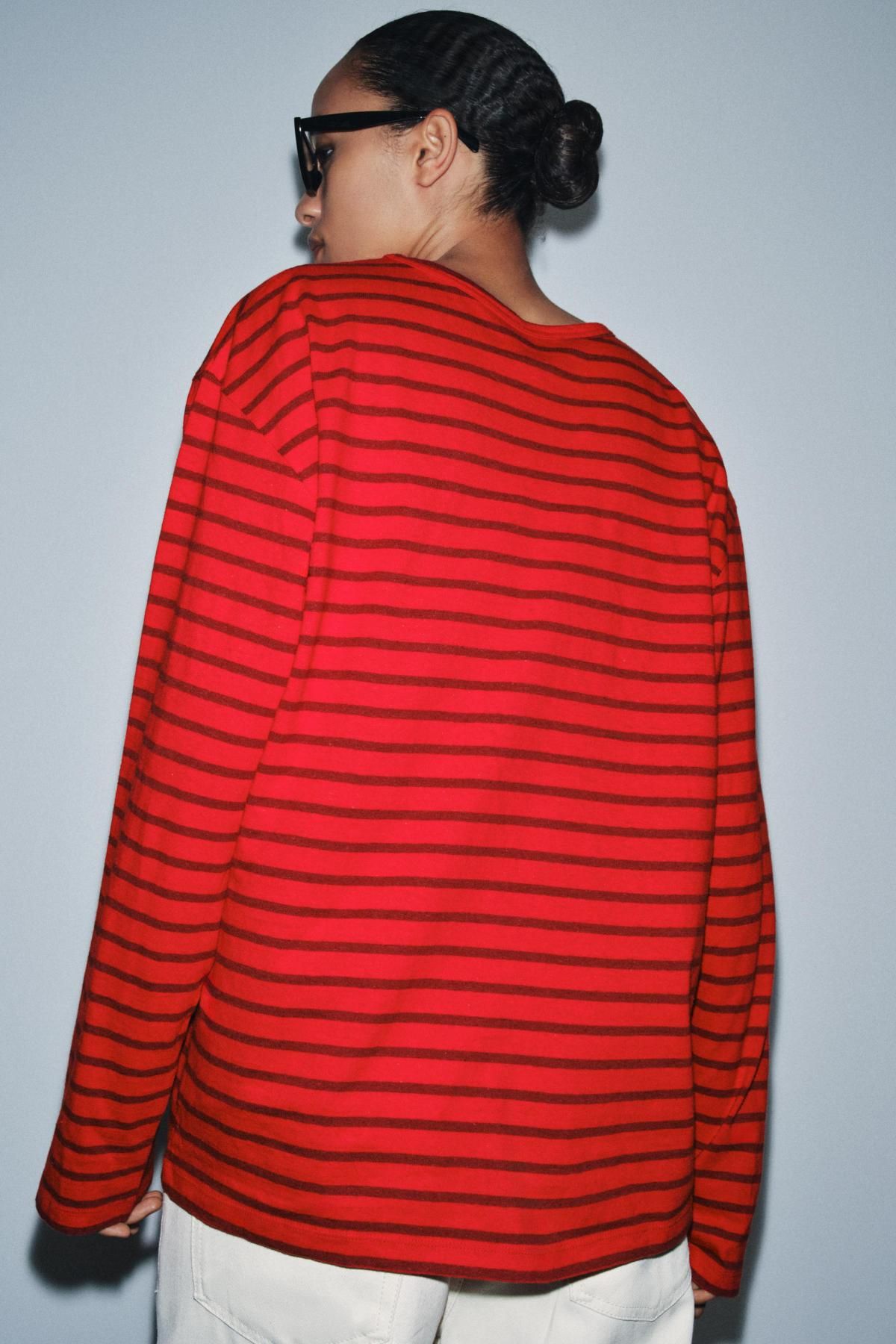 자라 스트라이프 레귤러핏 라운드넥 긴팔 티셔츠 3253/710 RED STRIPE - 상세 이미지 4