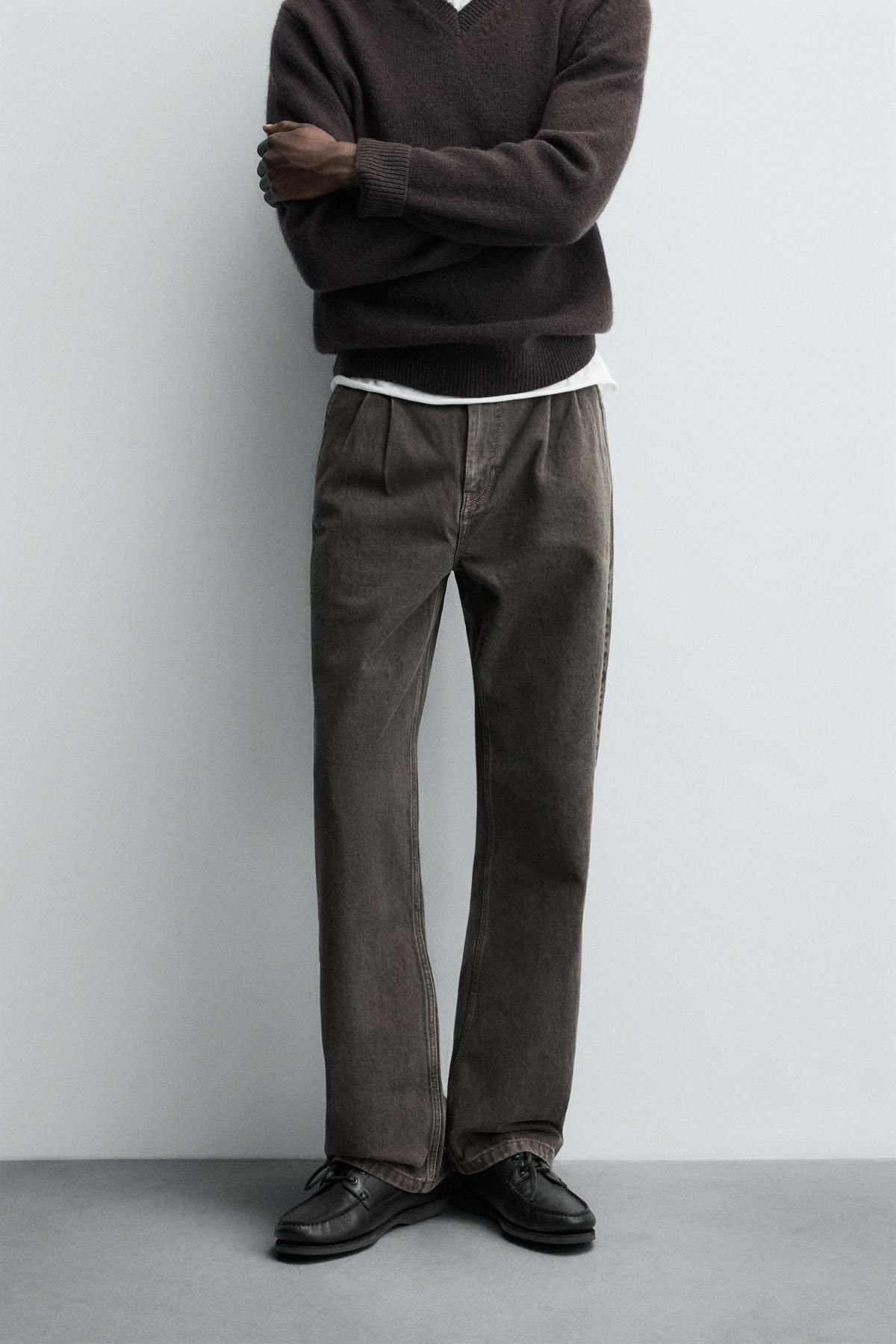 자라 스트레이트핏 플리츠 데님 팬츠 7223/317 TAUPE GREY - 상품 이미지
