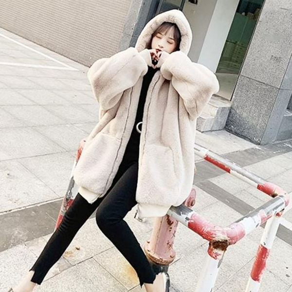 루즈핏 여성 퍼 자켓 데일리 여성 후드 자켓 캐주얼 - 상품 이미지