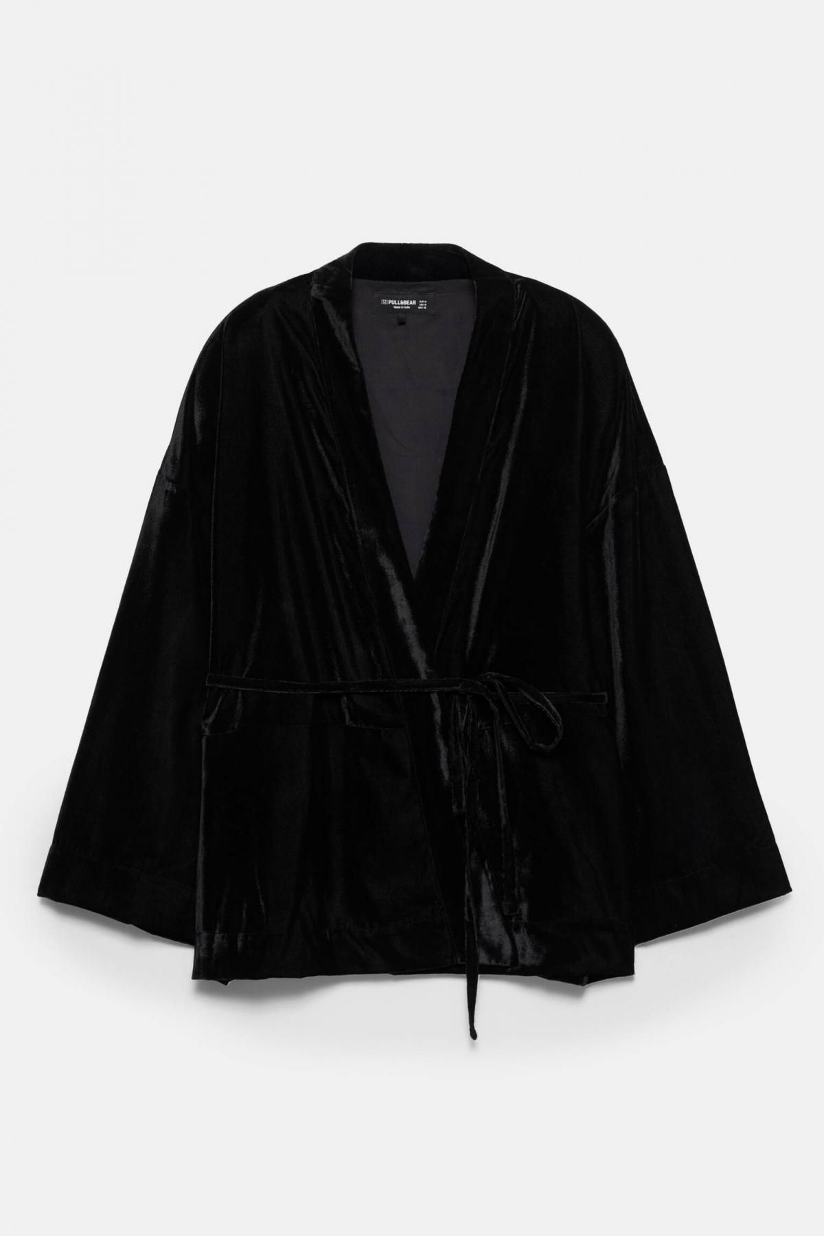 풀앤베어 벨벳 기모노 스타일 블레이저 7701/350 BLACK - 상품 이미지