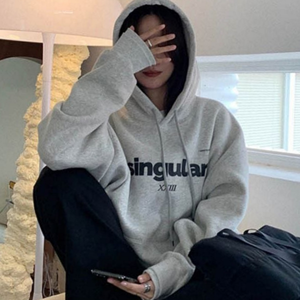 루즈핏 여성 기모 후드 티 레터링 여성 스티치 후드 - 상품 이미지