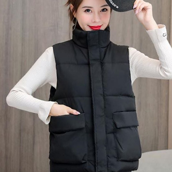 경량 여성 패딩 조끼 레이어드 하이넥 패딩 조끼 데일리 - 상품 이미지