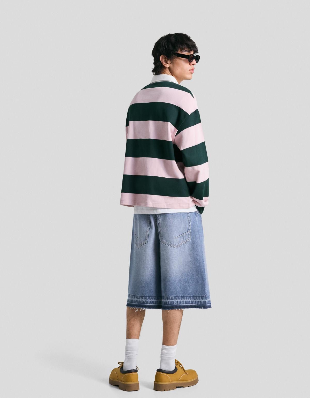 버쉬카 와이드 데님 배기 버뮤다 반바지 8423/777 LIGHT BLUE - 상세 이미지 4